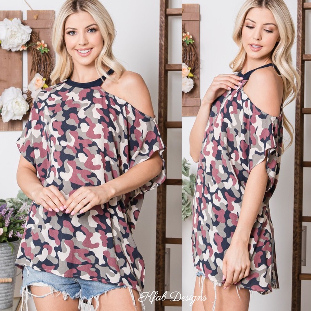❤️LAST 2! Camo Cold Shoulder Half Sleeve Top! - Picture 3 of 6